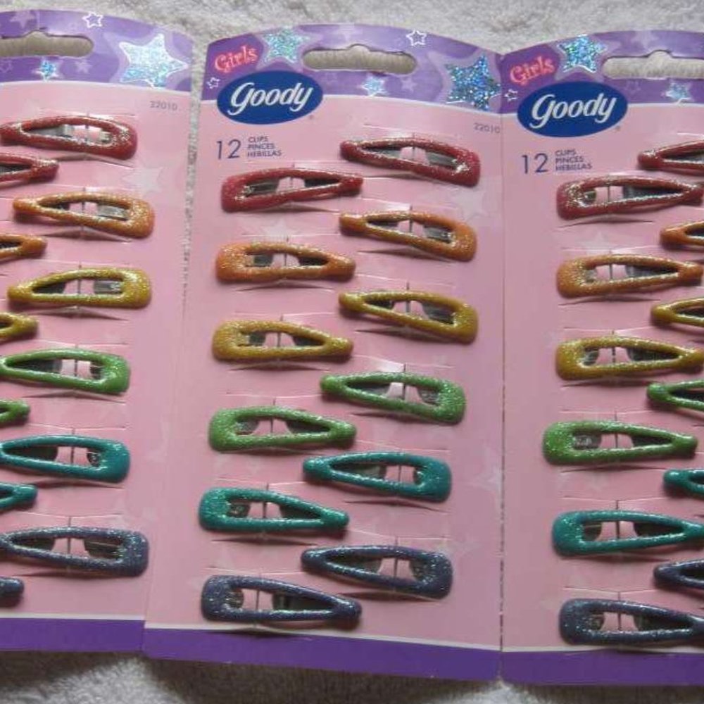 12 Goody Girls Colorful Glitter Coated Epoxy Covering Metal Hair Snap Clips 2004